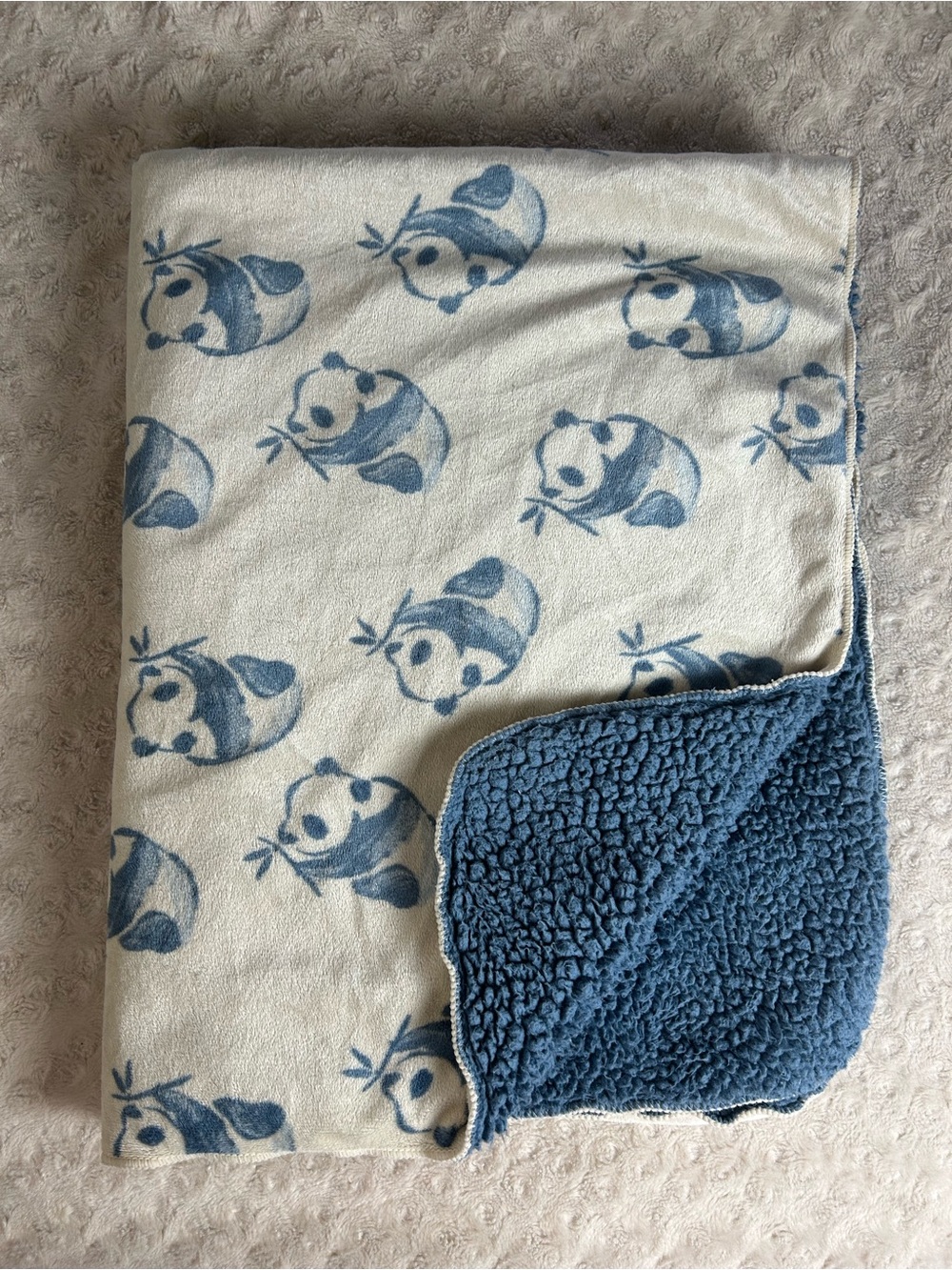 Carter's Blue Panda Bear Baby Blanket Sherpa Cream Eating Bamboo Lovey